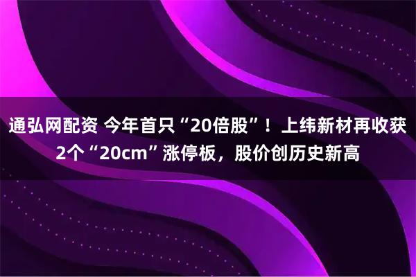 通弘网配资 今年首只“20倍股”！上纬新材再收获2个“20cm”涨停板，股价创历史新高